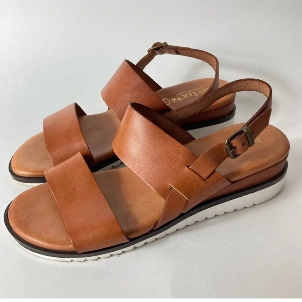 Bertucci brown leather sandals sling back made in‎ Spain size 41 EUC